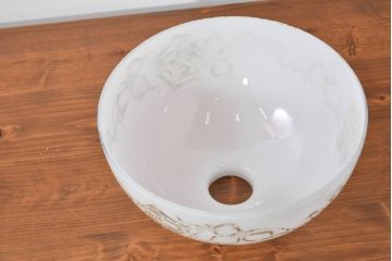 和製アンティーク　薔薇(バラ)　繊細なガラス絵が彩るレトロランプシェード(照明カバー、吊り下げ照明、ペンダントライト、天井照明、電笠)(R-083857)