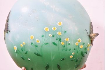 中古　国の卓越技能者「現代の名工」　ガラス工芸作家　黒木国昭作　新世紀ロマンシリーズ　キアゲハと姫女苑(ヒメジョオン)テーブルランプ(卓上照明、卓上ランプ、テーブルライト、スタンドライト、ナイトスタンド)(定価推定120万円前後)(R-083863)