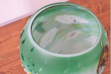 中古　国の卓越技能者「現代の名工」　ガラス工芸作家　黒木国昭作　新世紀ロマンシリーズ　キアゲハと姫女苑(ヒメジョオン)テーブルランプ(卓上照明、卓上ランプ、テーブルライト、スタンドライト、ナイトスタンド)(定価推定120万円前後)(R-083863)