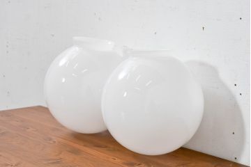 《引っ掛けシーリング式ペンダントライト加工費込み》　和製アンティーク　球体型　丸いフォルムが可愛らしいペンダントライト2個セット(吊り下げ照明、天井照明、シェード、電笠、照明カバー)(R-083871)