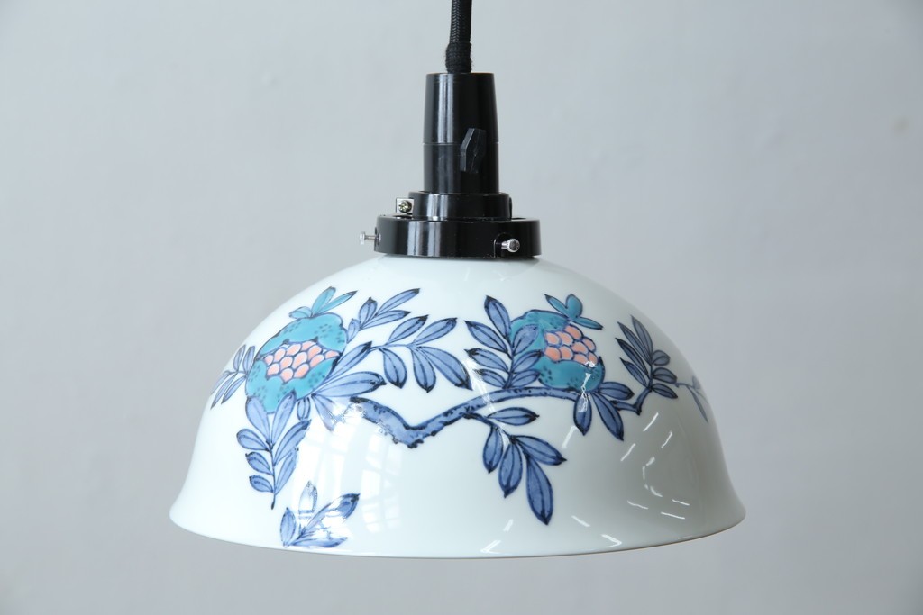 和製アンティーク　オールドノリタケ(日陶)　柘榴の図　手書きの繊細さと自然美を感じさる吊り下げ照明　(R-083886)