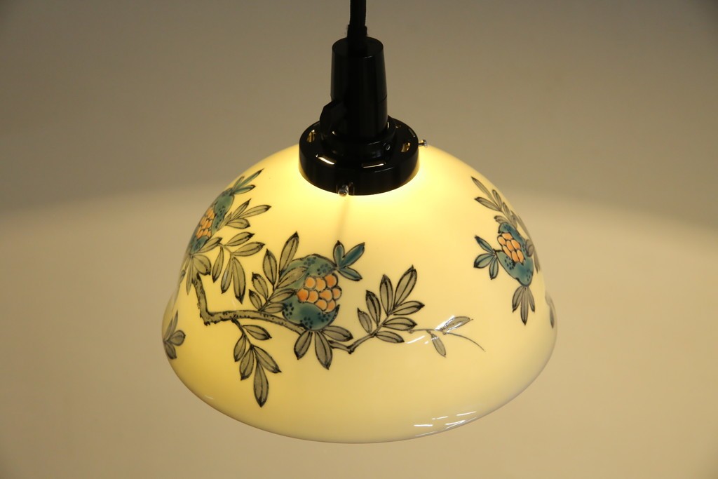 和製アンティーク　オールドノリタケ(日陶)　柘榴の図　手書きの繊細さと自然美を感じさる吊り下げ照明　(R-083886)