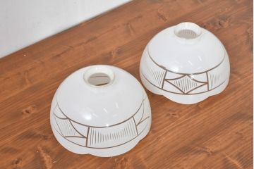 和製アンティーク　戦前　昭和初期　和モダンの空間に最適な切子が魅力の電笠2個セット(吊り下げ照明、ペンダントライト、天井照明、シェード、照明カバー)(R-083887)