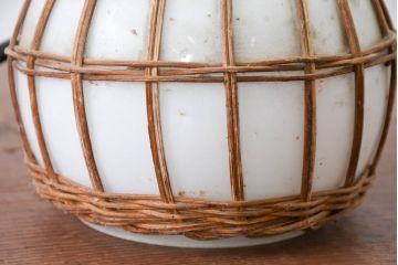 和製ビンテージ　ラタン飾り付き　温もり感じるデザインのペンダントライト(天井照明、吊り下げ照明、シェード、電笠、ヴィンテージ)(R-083894)