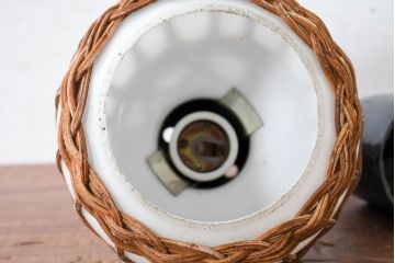 和製ビンテージ　ラタン飾り付き　温もり感じるデザインのペンダントライト(天井照明、吊り下げ照明、シェード、電笠、ヴィンテージ)(R-083894)