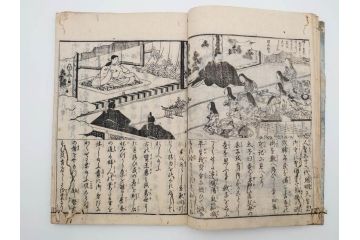 江戸期　享和3年　上垣守国　西村中和・速水春暁斎画　「養蚕秘録」　3冊揃(蚕業、上垣伊兵衛守国、扶桑園第一産、木版画、絵入本、和本、古書)(R-083900)