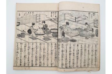 江戸期　享和3年　上垣守国　西村中和・速水春暁斎画　「養蚕秘録」　3冊揃(蚕業、上垣伊兵衛守国、扶桑園第一産、木版画、絵入本、和本、古書)(R-083900)