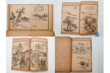 中国　上海天宝書局　「芥子園画伝」　唐本　4帙　16冊セット(木版画、古書、和本)(R-083906)