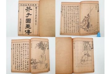中国　上海天宝書局　「芥子園画伝」　唐本　4帙　16冊セット(木版画、古書、和本)(R-083906)