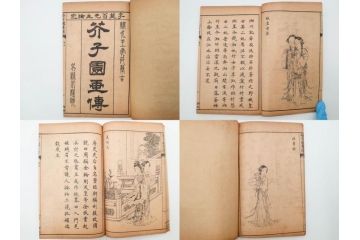 中国　上海天宝書局　「芥子園画伝」　唐本　4帙　16冊セット(木版画、古書、和本)(R-083906)