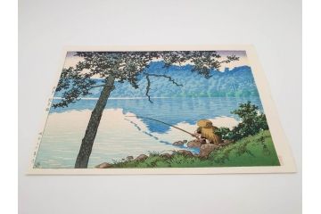 真作　後摺り　わたなべ印　昭和16年川瀬巴水作　「信州 松原湖」　繊細な色彩表現が美しい木版画　(R-083908)