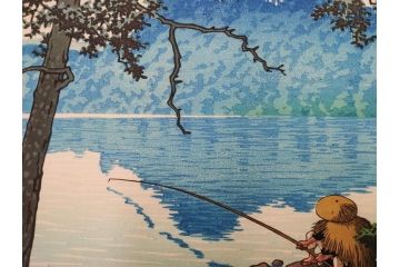 真作　後摺り　わたなべ印　昭和16年川瀬巴水作　「信州 松原湖」　繊細な色彩表現が美しい木版画　(R-083908)