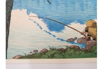 真作　後摺り　わたなべ印　昭和16年川瀬巴水作　「信州 松原湖」　繊細な色彩表現が美しい木版画　(R-083908)