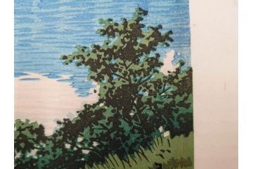 真作　後摺り　わたなべ印　昭和16年川瀬巴水作　「信州 松原湖」　繊細な色彩表現が美しい木版画　(R-083908)