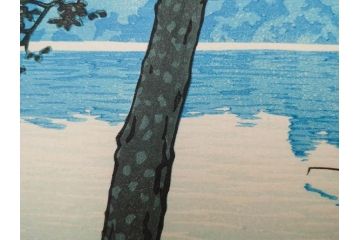 真作　後摺り　わたなべ印　昭和16年川瀬巴水作　「信州 松原湖」　繊細な色彩表現が美しい木版画　(R-083908)