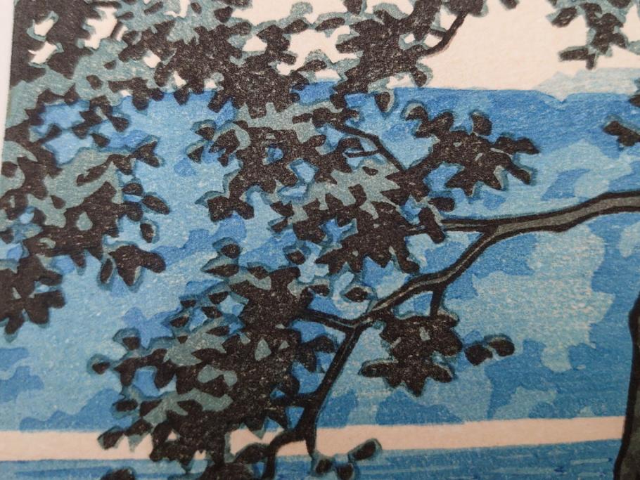 真作　後摺り　わたなべ印　昭和16年川瀬巴水作　「信州 松原湖」　繊細な色彩表現が美しい木版画　(R-083908)