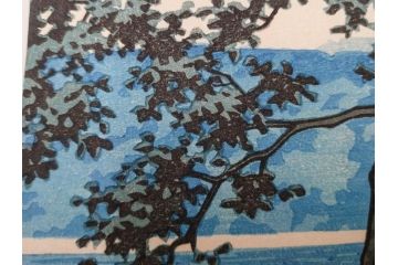 真作　後摺り　わたなべ印　昭和16年川瀬巴水作　「信州 松原湖」　繊細な色彩表現が美しい木版画　(R-083908)