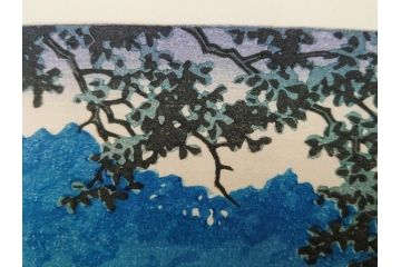 真作　後摺り　わたなべ印　昭和16年川瀬巴水作　「信州 松原湖」　繊細な色彩表現が美しい木版画　(R-083908)