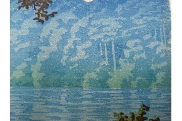 真作　後摺り　わたなべ印　昭和16年川瀬巴水作　「信州 松原湖」　繊細な色彩表現が美しい木版画　(R-083908)