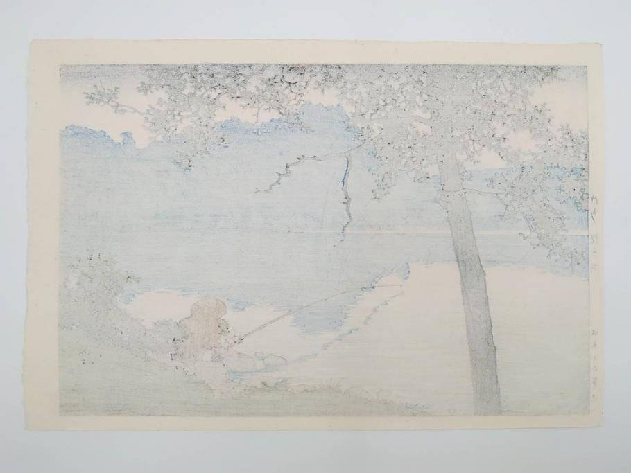 真作　後摺り　わたなべ印　昭和16年川瀬巴水作　「信州 松原湖」　繊細な色彩表現が美しい木版画　(R-083908)