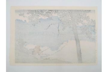 真作　後摺り　わたなべ印　昭和16年川瀬巴水作　「信州 松原湖」　繊細な色彩表現が美しい木版画　(R-083908)