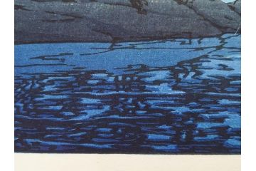 真作　後摺り わたなべ印　昭和8年川瀬巴水 松嶋島双子島」 幻想的な色彩美に惹かれる木版画　(R-083909)