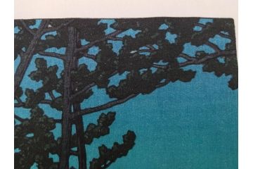 真作　後摺り木版画　わたなべ印　昭和29年川瀬巴水作　「勿来乃夕 (勿来の夕)」　(R-083910)