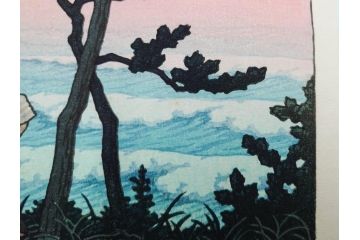 真作　後摺り木版画　わたなべ印　昭和29年川瀬巴水作　「勿来乃夕 (勿来の夕)」　(R-083910)