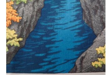 真作　後摺り　わたなべ印　昭和22年川瀬巴水作　「吾妻峡」　雄大な自然の息吹を感じられる木版画　(R-083911)