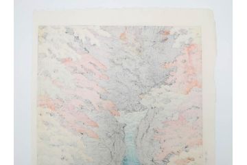 真作　後摺り　わたなべ印　昭和22年川瀬巴水作　「吾妻峡」　雄大な自然の息吹を感じられる木版画　(R-083911)