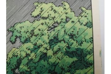 真作　後摺り　わたなべ印　昭和23年川瀬巴水作　「熊本城宇土櫓」　繊細で詩情豊かな風景表現が楽しめる木版画　(R-083912)