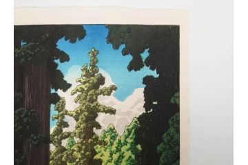 真作　後摺り木版画　わたなべ印　昭和5年川瀬巴水作　「日光街道」　(R-083913)