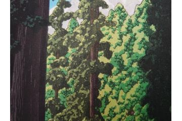 真作　後摺り木版画　わたなべ印　昭和5年川瀬巴水作　「日光街道」　(R-083913)