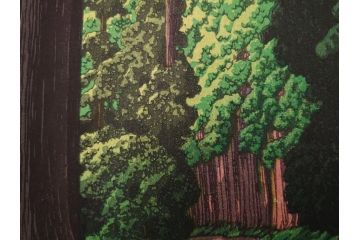 真作　後摺り木版画　わたなべ印　昭和5年川瀬巴水作　「日光街道」　(R-083913)