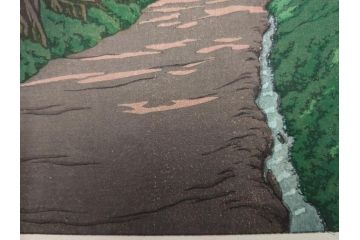 真作　後摺り木版画　わたなべ印　昭和5年川瀬巴水作　「日光街道」　(R-083913)