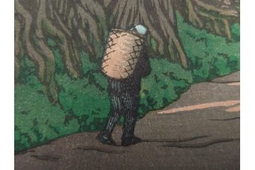 真作　後摺り木版画　わたなべ印　昭和5年川瀬巴水作　「日光街道」　(R-083913)