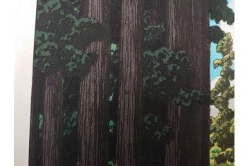 真作　後摺り木版画　わたなべ印　昭和5年川瀬巴水作　「日光街道」　(R-083913)