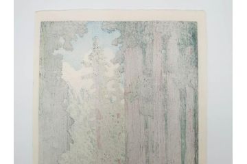 真作　後摺り木版画　わたなべ印　昭和5年川瀬巴水作　「日光街道」　(R-083913)