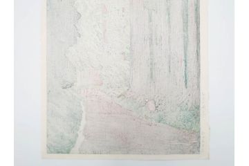 真作　後摺り木版画　わたなべ印　昭和5年川瀬巴水作　「日光街道」　(R-083913)