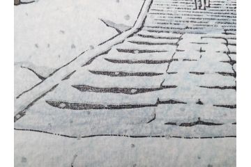 真作　後摺り　わたなべ印　昭和32年川瀬巴水絶筆作　「平泉金色堂」　静謐で美しい日本の冬景色を表現した木版画　(R-083914)