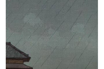 真作　後摺り木版画　わたなべ印　昭和6年川瀬巴水作　「品川」　(R-083915)