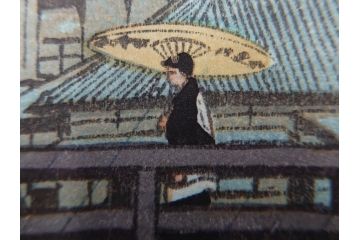 真作　後摺り木版画　わたなべ印　昭和6年川瀬巴水作　「品川」　(R-083915)