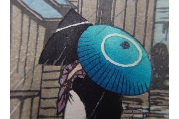 真作　後摺り木版画　わたなべ印　昭和6年川瀬巴水作　「品川」　(R-083915)