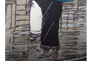 真作　後摺り木版画　わたなべ印　昭和6年川瀬巴水作　「品川」　(R-083915)