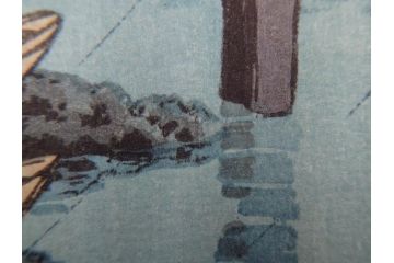 真作　後摺り木版画　わたなべ印　昭和6年川瀬巴水作　「品川」　(R-083915)