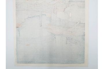 真作　後摺り木版画　わたなべ印　昭和6年川瀬巴水作　「品川」　(R-083915)