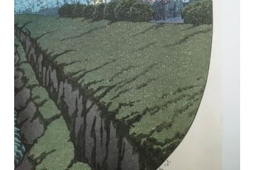 真作　後摺り木版画　わたなべ印　昭和10年川瀬巴水作　「小金井の夜桜」　(R-083916)