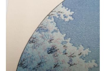 真作　後摺り木版画　わたなべ印　昭和10年川瀬巴水作　「小金井の夜桜」　(R-083916)