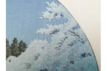 真作　後摺り木版画　わたなべ印　昭和10年川瀬巴水作　「小金井の夜桜」　(R-083916)