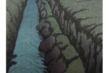 真作　後摺り木版画　わたなべ印　昭和10年川瀬巴水作　「小金井の夜桜」　(R-083916)